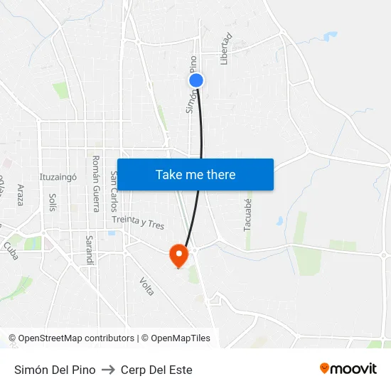 Simón Del Pino to Cerp Del Este map