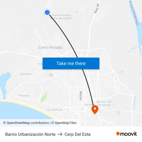 Barrio Urbanización Norte to Cerp Del Este map