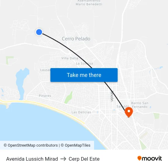 Avenida Lussich Mirad to Cerp Del Este map