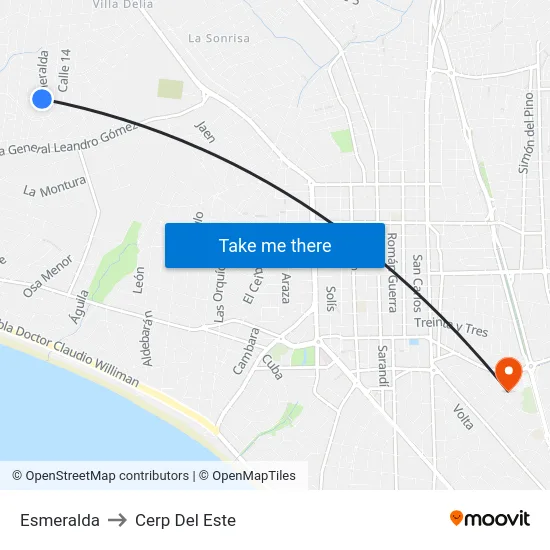 Esmeralda to Cerp Del Este map