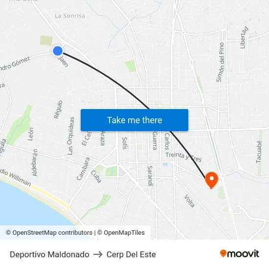 Deportivo Maldonado to Cerp Del Este map