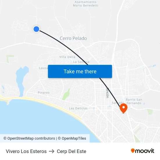 Vivero Los Esteros to Cerp Del Este map