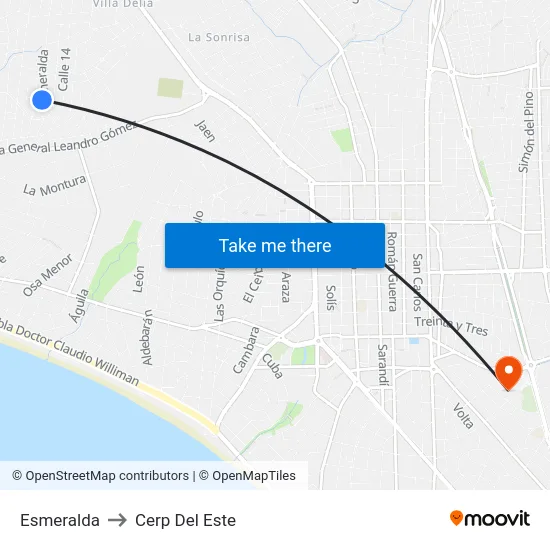 Esmeralda to Cerp Del Este map
