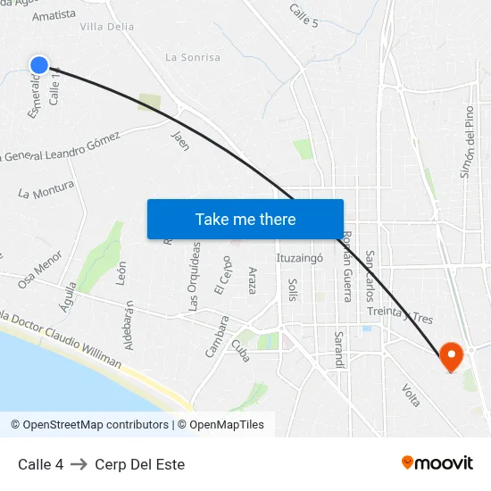 Calle 4 to Cerp Del Este map
