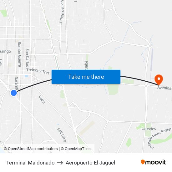 Terminal Maldonado to Aeropuerto El Jagüel map