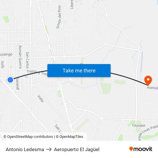 Antonio Ledesma to Aeropuerto El Jagüel map