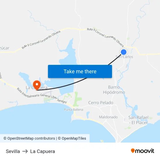 Sevilla to La Capuera map