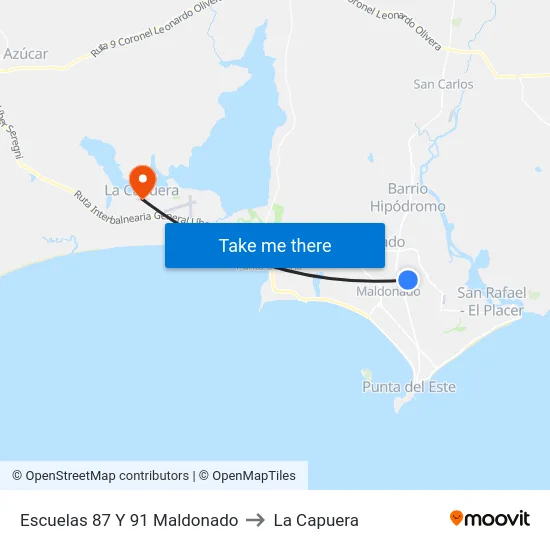 Escuelas 87 Y 91 Maldonado to La Capuera map