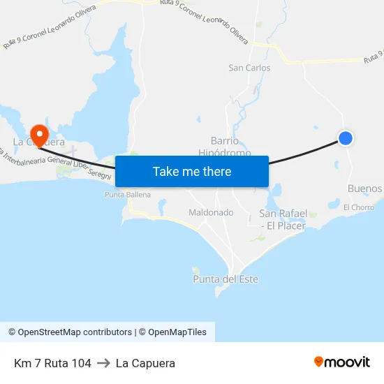 Km 7 Ruta 104 to La Capuera map