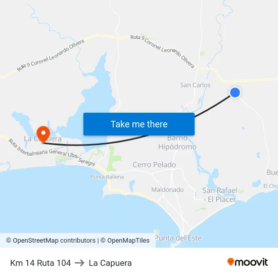 Km 14 Ruta 104 to La Capuera map