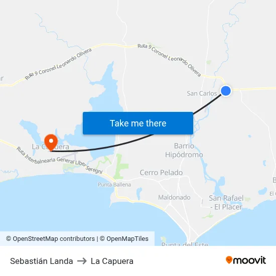 Sebastián Landa to La Capuera map