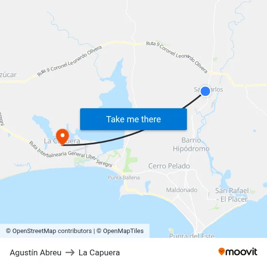 Agustín Abreu to La Capuera map