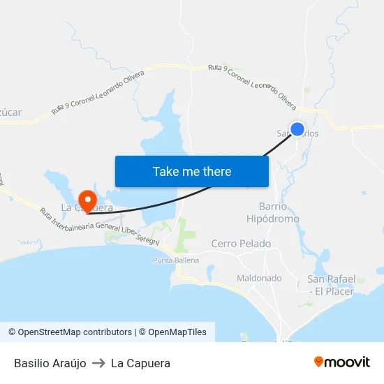 Basilio Araújo to La Capuera map