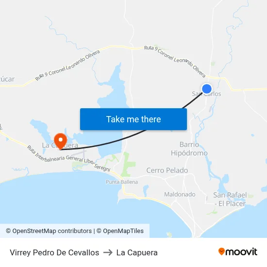 Virrey Pedro De Cevallos to La Capuera map