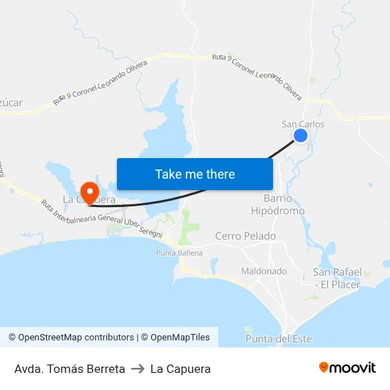 Avda. Tomás Berreta to La Capuera map