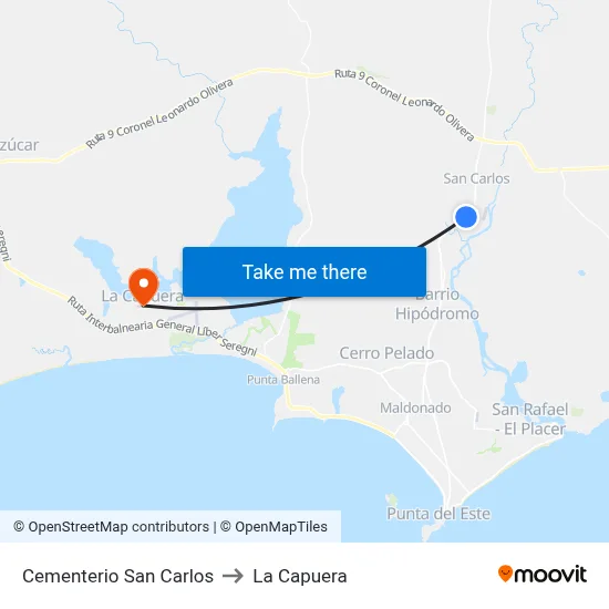 Cementerio San Carlos to La Capuera map