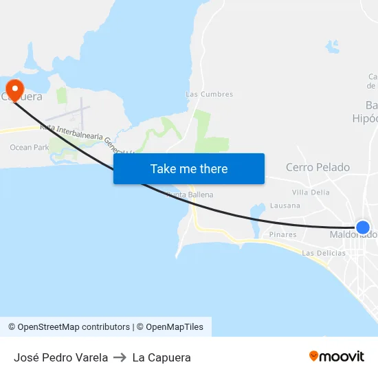 José Pedro Varela to La Capuera map