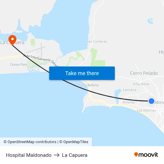 Hospital Maldonado to La Capuera map