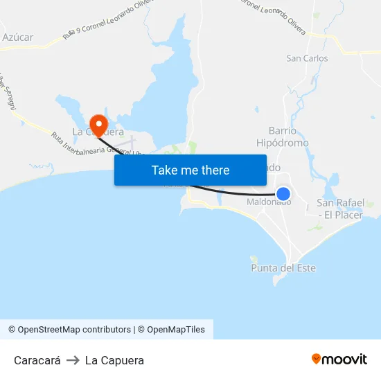 Caracará to La Capuera map
