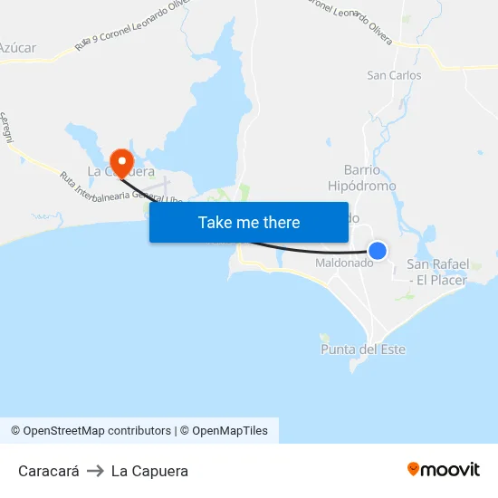Caracará to La Capuera map