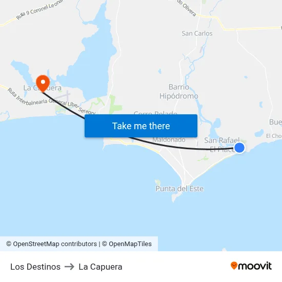 Los Destinos to La Capuera map
