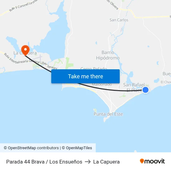 Parada 44 Brava / Los Ensueños to La Capuera map