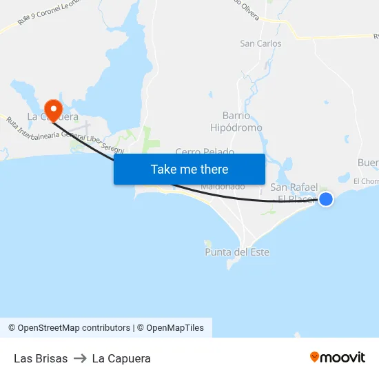 Las Brisas to La Capuera map