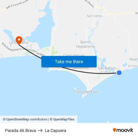 Parada 46 Brava to La Capuera map