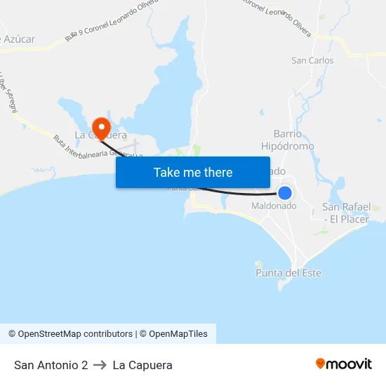 San Antonio 2 to La Capuera map