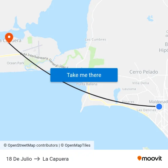 18 De Julio to La Capuera map