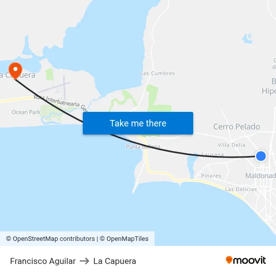 Francisco Aguilar to La Capuera map