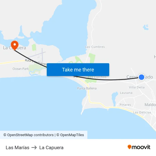 Las Marías to La Capuera map