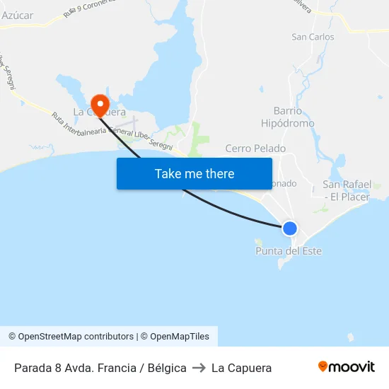 Parada 8 Avda. Francia / Bélgica to La Capuera map