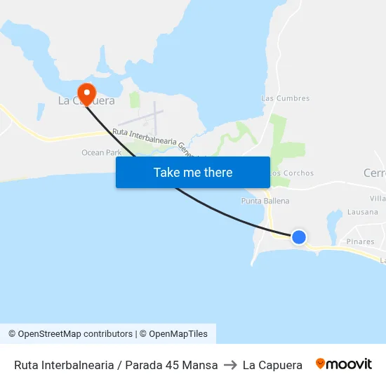 Ruta Interbalnearia / Parada 45 Mansa to La Capuera map