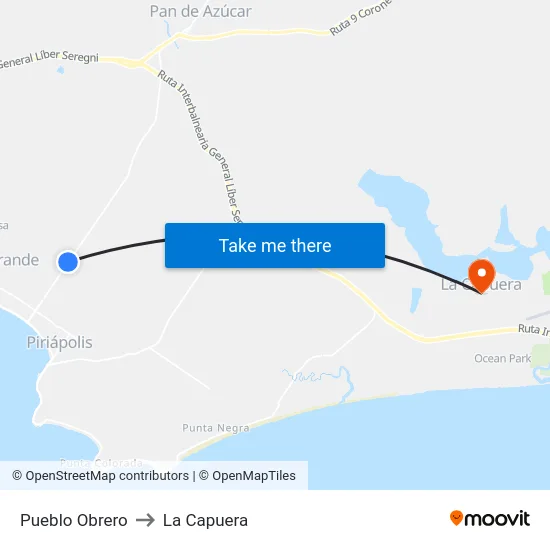 Pueblo Obrero to La Capuera map