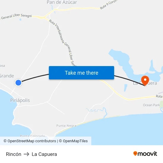 Rincón to La Capuera map