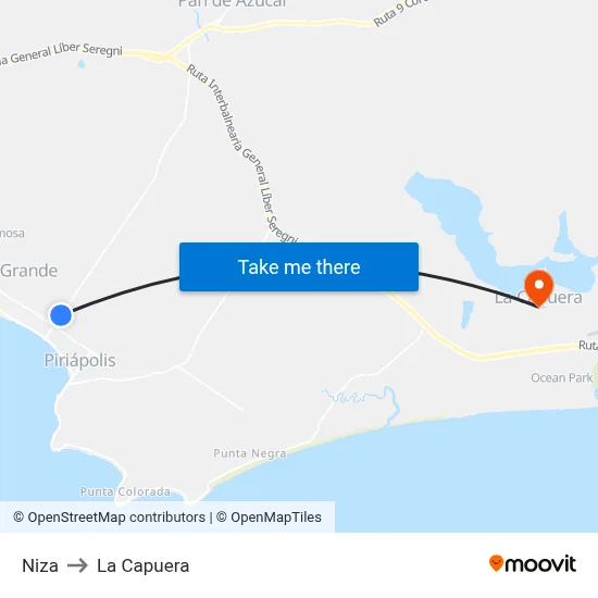 Niza to La Capuera map