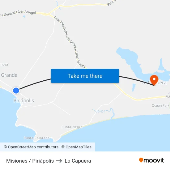 Misiones / Piriápolis to La Capuera map