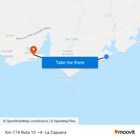 Km 174 Ruta 10 to La Capuera map