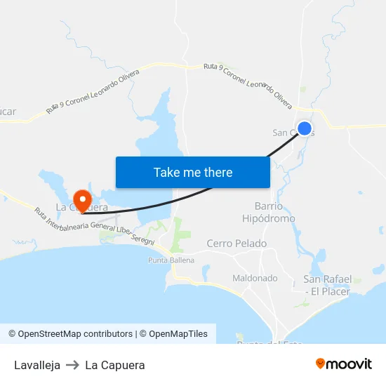 Lavalleja to La Capuera map