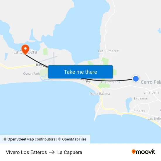 Vivero Los Esteros to La Capuera map