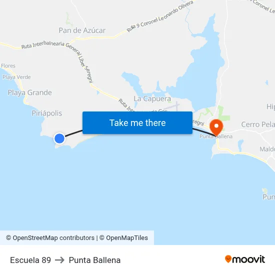 Escuela 89 to Punta Ballena map