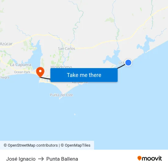 José Ignacio to Punta Ballena map