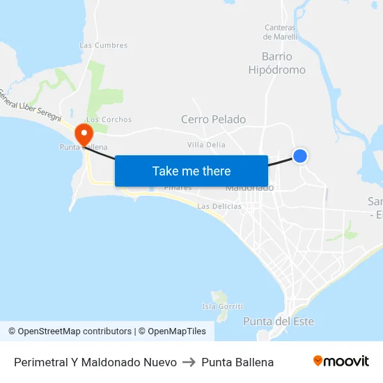 Perimetral Y Maldonado Nuevo to Punta Ballena map