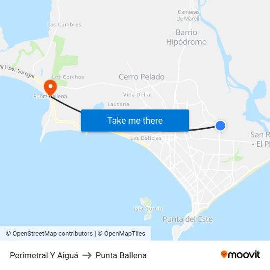 Perimetral Y Aiguá to Punta Ballena map
