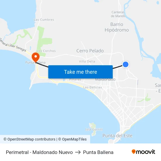 Perimetral - Maldonado Nuevo to Punta Ballena map