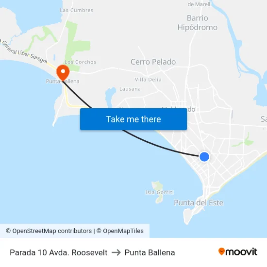 Parada 10 Avda. Roosevelt to Punta Ballena map
