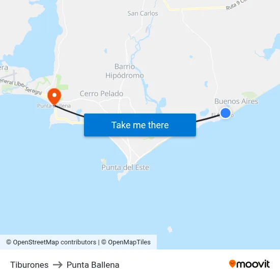 Tiburones to Punta Ballena map