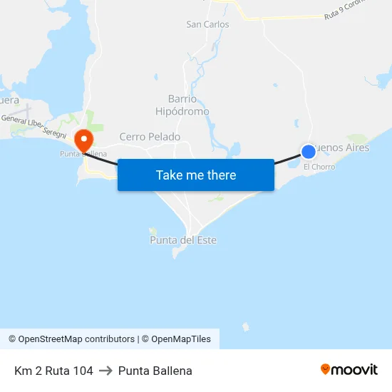 Km 2 Ruta 104 to Punta Ballena map