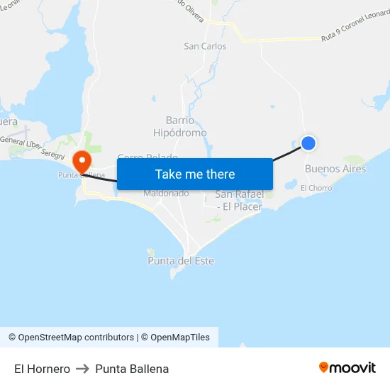 El Hornero to Punta Ballena map